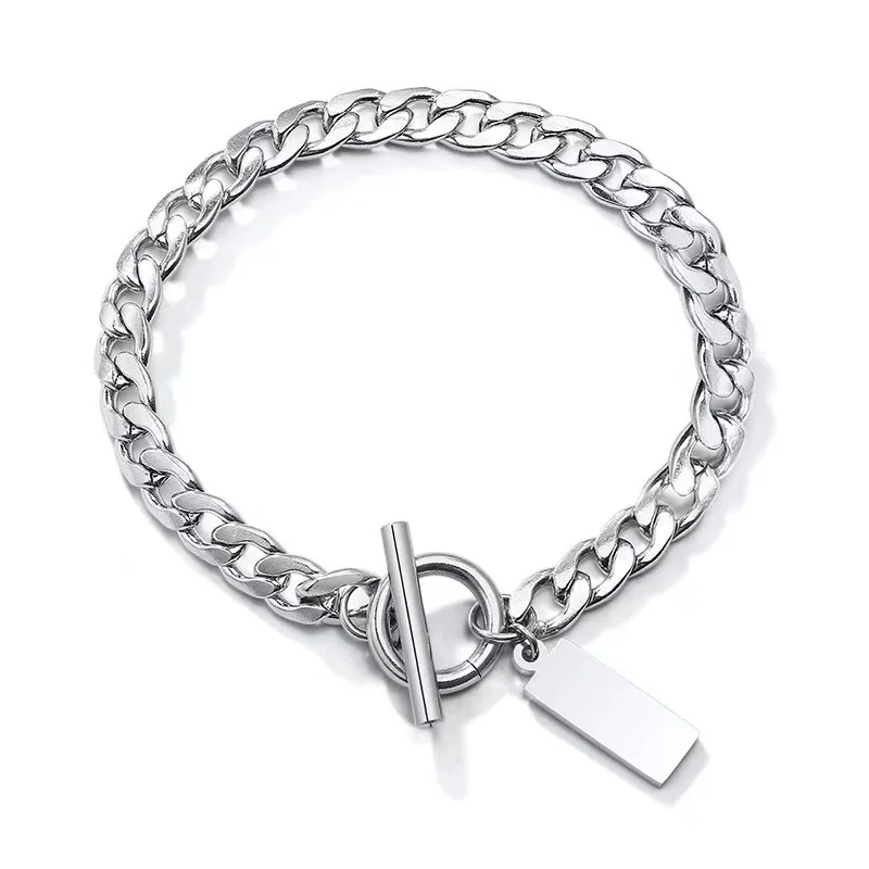 

Zhongzhe Jewelry Custom Square brand OI clasp engraved bracelet DIY logo Stainless steel bracelet for man