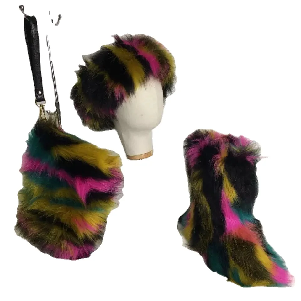low moq winter fur snow boots with headband and bag Plush three piece set, As picture
low moq winter fur snow boots with headband and bag Plush three piece set, As picture