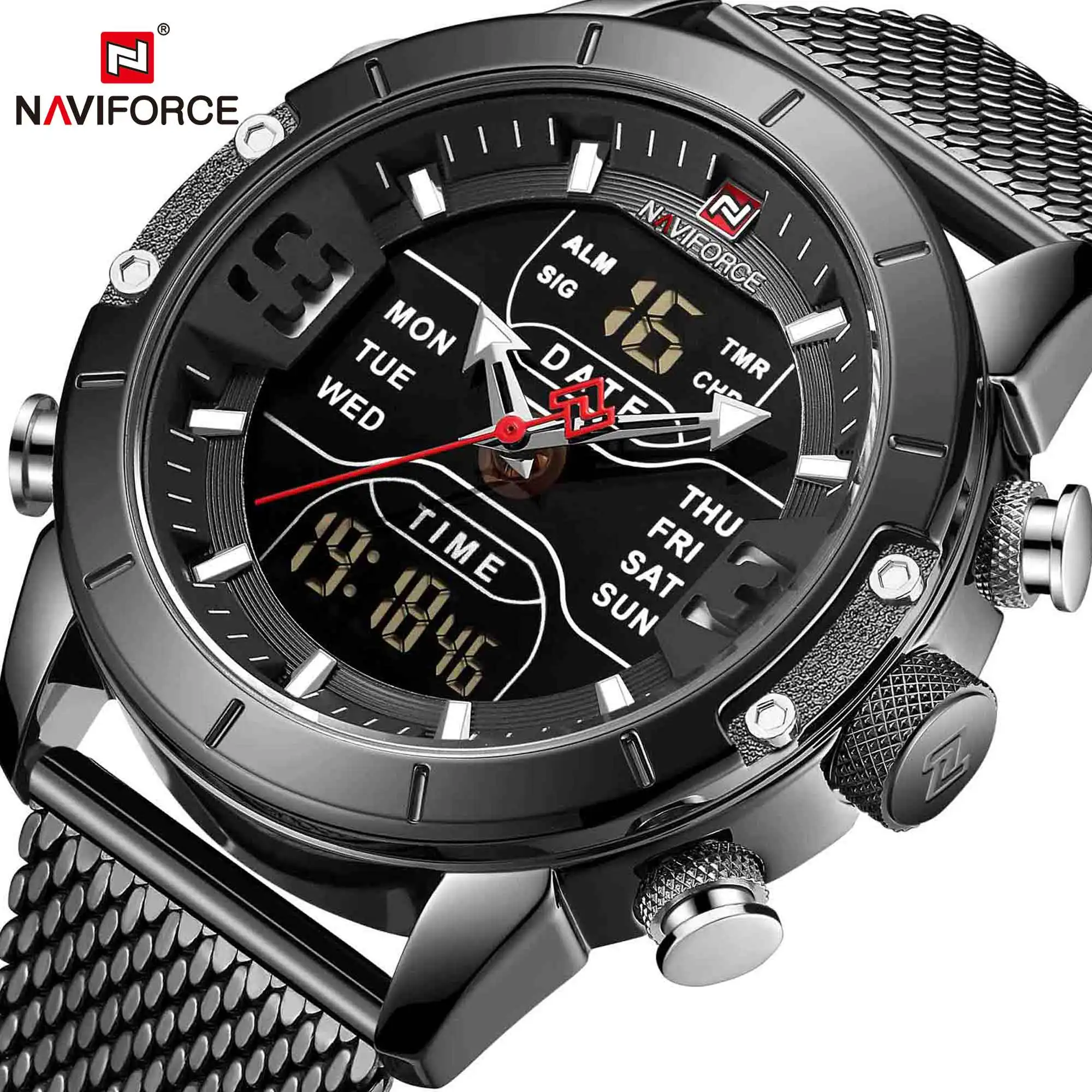 NAVIFORCE 9153 Mens Luxury Japan Quartz Digital Watch Stainless Steel Mesh Strap Fashion Wrist Watch, As picture
NAVIFORCE 9153 Mens Luxury Japan Quartz Digital Watch Stainless Steel Mesh Strap Fashion Wrist Watch, As picture