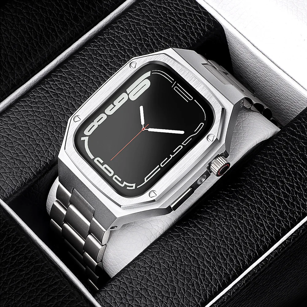 Lower Price Metal Titanium Alloy Casing 2 in 1 Watch Case with Strap Band for Apple Watch Case 5 6 7 Series 44mm 45mm, Silver/rose gold/etc.
Lower Price Metal Titanium Alloy Casing 2 in 1 Watch Case with Strap Band for Apple Watch Case 5 6 7 Series 44mm 45mm, Silver/rose gold/etc.