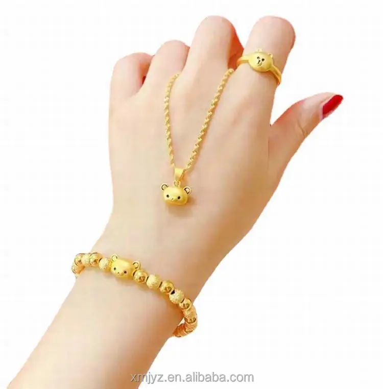 Thai Golden Bear Ring Bracelet Three-Piece Pure Copper Inlaid 18K Cartoon Cartoon Cute Bear Set 
Thai Golden Bear Ring Bracelet Three-Piece Pure Copper Inlaid 18K Cartoon Cartoon Cute Bear Set