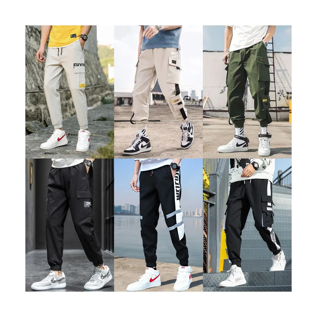 Mens cargo pants streetwear joggers color block cargo joggers pants with side pockets
Mens cargo pants streetwear joggers color block cargo joggers pants with side pockets