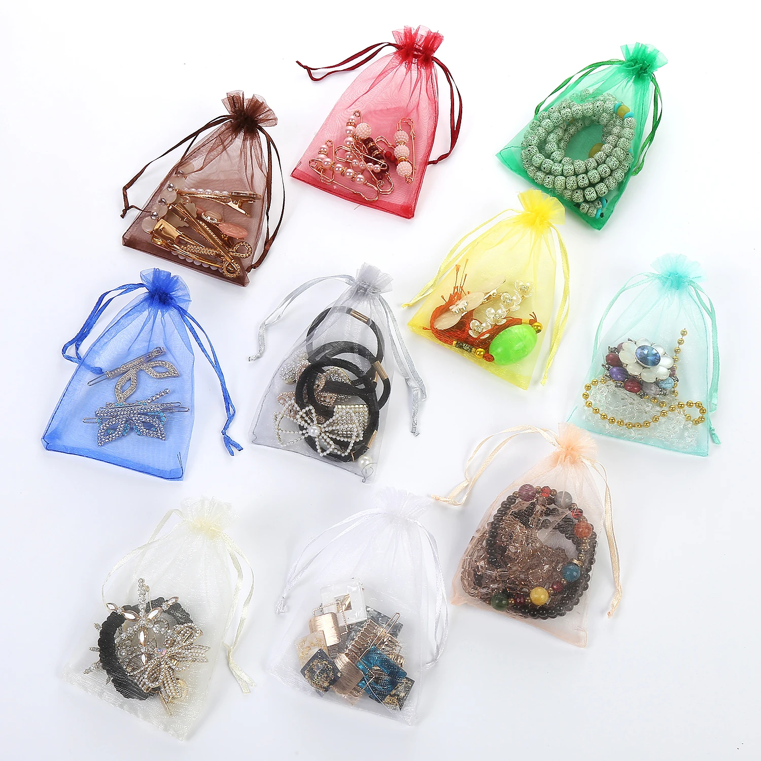 

Hot Sale Custom Makeup Bags Organza 11*16Cm Jewelry Pouches With Logo Silk Drawstring Bags