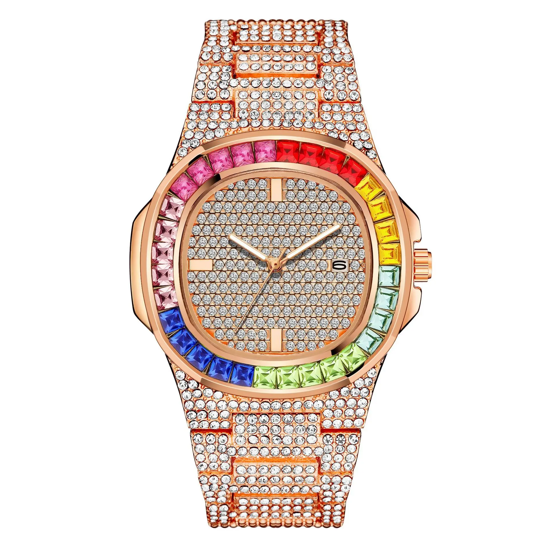 2021New Arrival Mens Diamond Quartz Analog Wrist Watches Fashion Male Colorful Rhinestone Bling bling Hip Hop Watches, 4 colors
2021New Arrival Mens Diamond Quartz Analog Wrist Watches Fashion Male Colorful Rhinestone Bling bling Hip Hop Watches, 4 colors