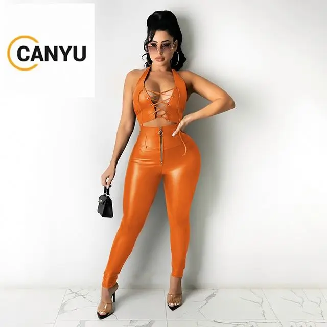 CYB061 Latest Hottest Woman Summer Outfit Lace Up PU Leather Sets For Women Sexy 2 Piece Pants, Green,orange,pink,black,yellow,gray,blue
CYB061 Latest Hottest Woman Summer Outfit Lace Up PU Leather Sets For Women Sexy 2 Piece Pants, Green,orange,pink,black,yellow,gray,blue