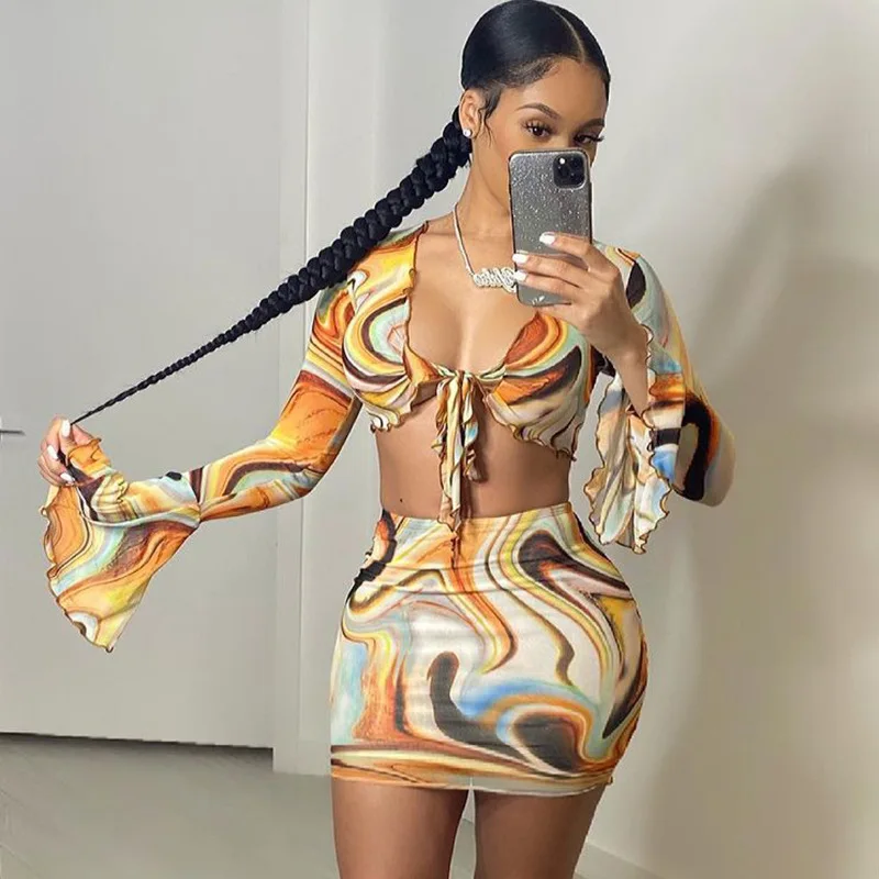Summer new women's trumpet sleeves V-neck fashion package hip sexy 2 piece skirt set, 5 colors
Summer new women's trumpet sleeves V-neck fashion package hip sexy 2 piece skirt set, 5 colors