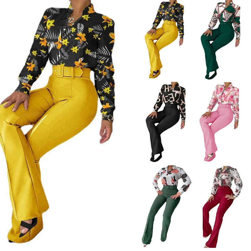 2022 Wholesale New Women Casual Printed Stand Collar Long Sleeve Shirt Blouse Wide Leg Pants Two-piece Set, Picture
2022 Wholesale New Women Casual Printed Stand Collar Long Sleeve Shirt Blouse Wide Leg Pants Two-piece Set, Picture