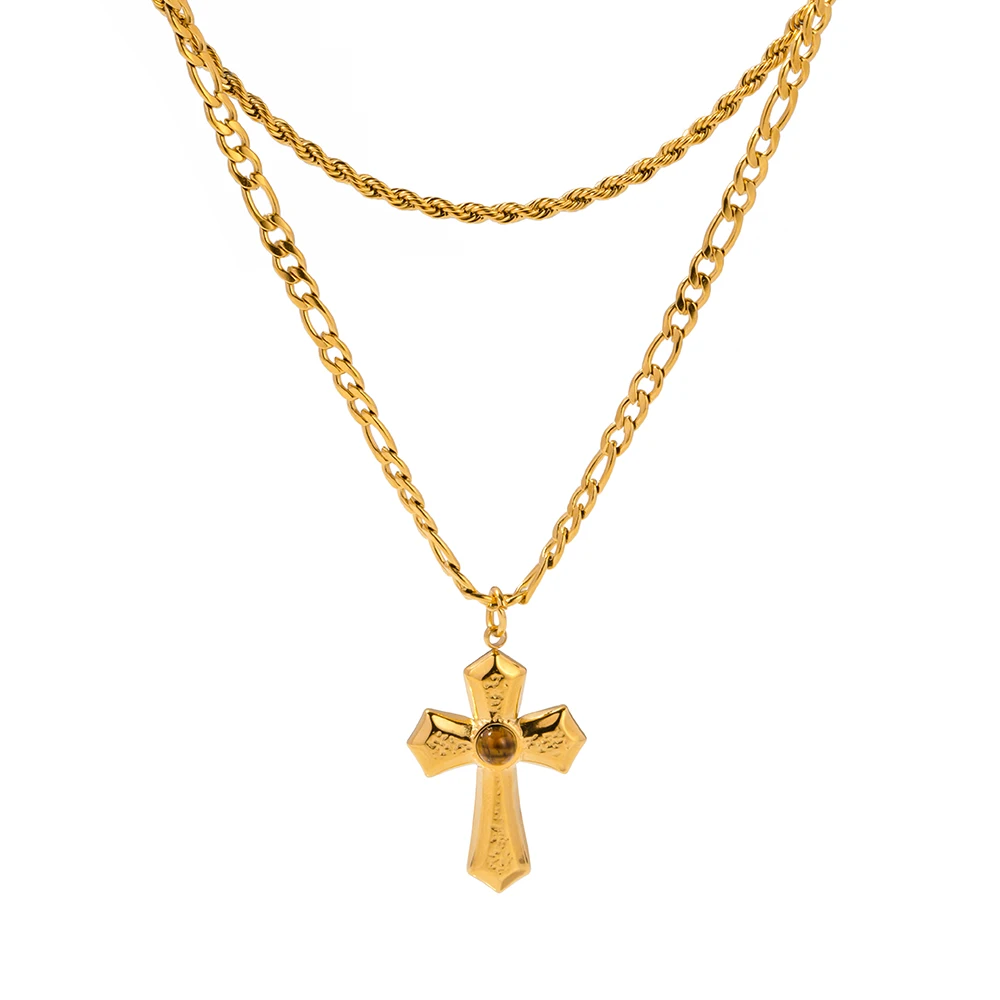 J&D Custom Stainless Steel Link Necklaces Gold Plated Double Layer Cross Pendant Chain Necklace
J&D Custom Stainless Steel Link Necklaces Gold Plated Double Layer Cross Pendant Chain Necklace
