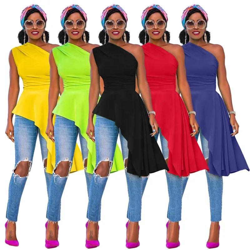 2021 Spring Summer Elegant Irregular Ruffle Hem One Shoulder Women's Blouses & Shirts, Black, yellow, red, blue, green
2021 Spring Summer Elegant Irregular Ruffle Hem One Shoulder Women's Blouses & Shirts, Black, yellow, red, blue, green