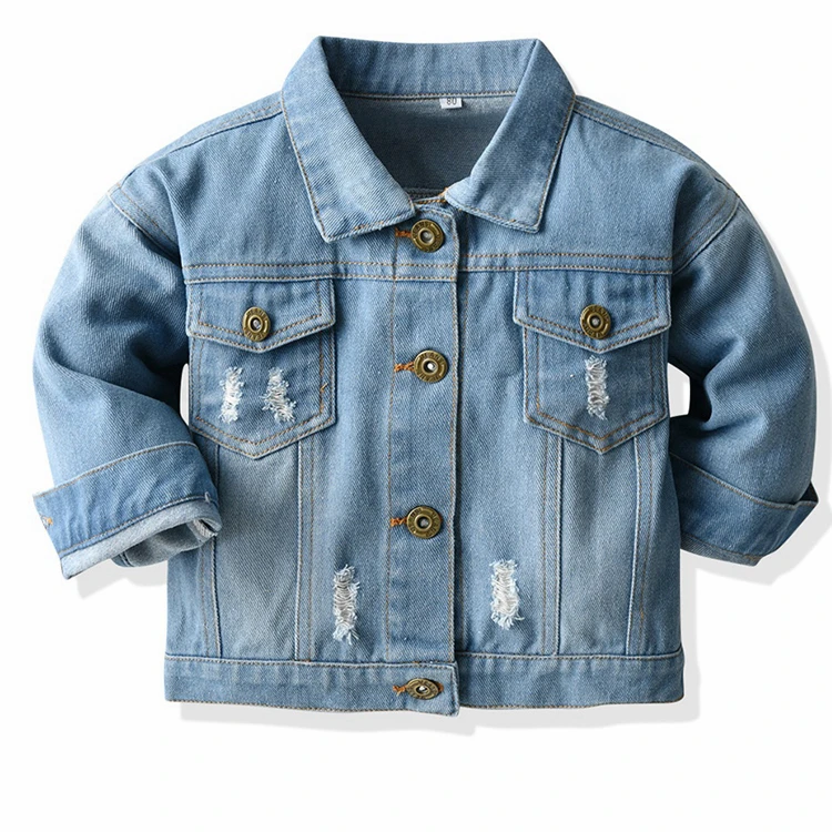 

2021 Spring Autumn Kids Casual Jacket Girls Ripped Holes Jeans Coats Little Girls Denim Outerwear Costume 12M-6Y
