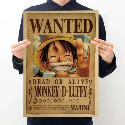 

Home Decor Wall Stickers Vintage Paper Anime Poster One Piece Posters Luffy Wanted 51*35.5cm, Picture shows