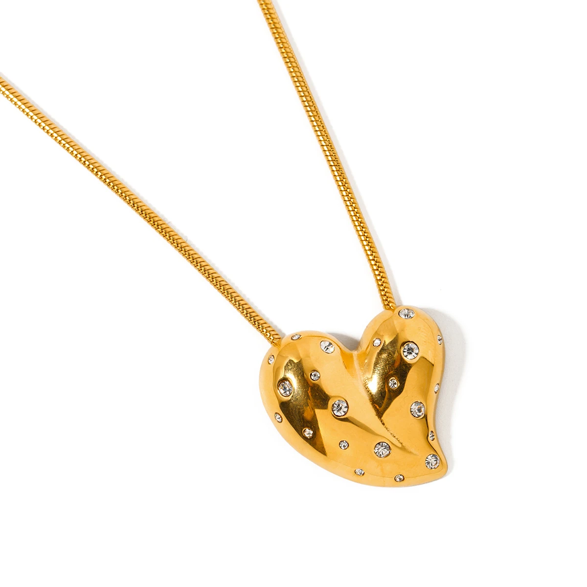J&D 18k Gold Plated Stainless Steel Jewelry Chunky Snake Chain Heart Pendant Crystal Cubic Zircon Necklace
J&D 18k Gold Plated Stainless Steel Jewelry Chunky Snake Chain Heart Pendant Crystal Cubic Zircon Necklace