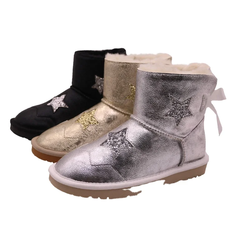 AN-CF-016 Bowknot pattern warm leather and high quality winter boots and shoes