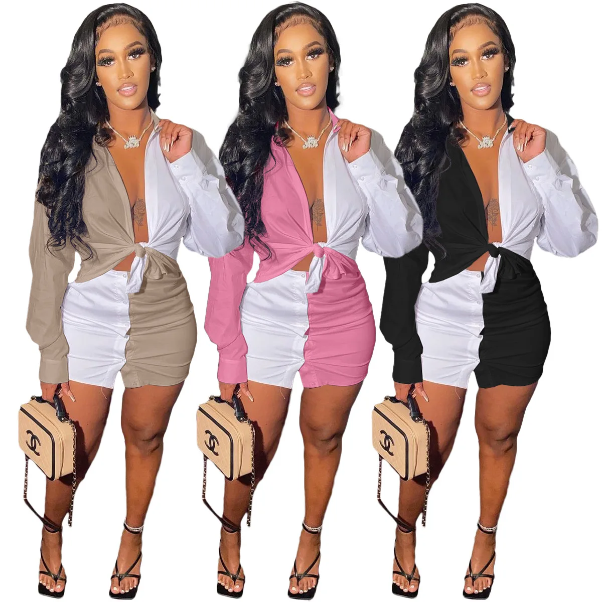 New Arrivals Women Fashion Casual Contrast Clothing Ladies Two Piece Skirt Set Shirt 2 Piece Set, Khaki,pink,black
New Arrivals Women Fashion Casual Contrast Clothing Ladies Two Piece Skirt Set Shirt 2 Piece Set, Khaki,pink,black
