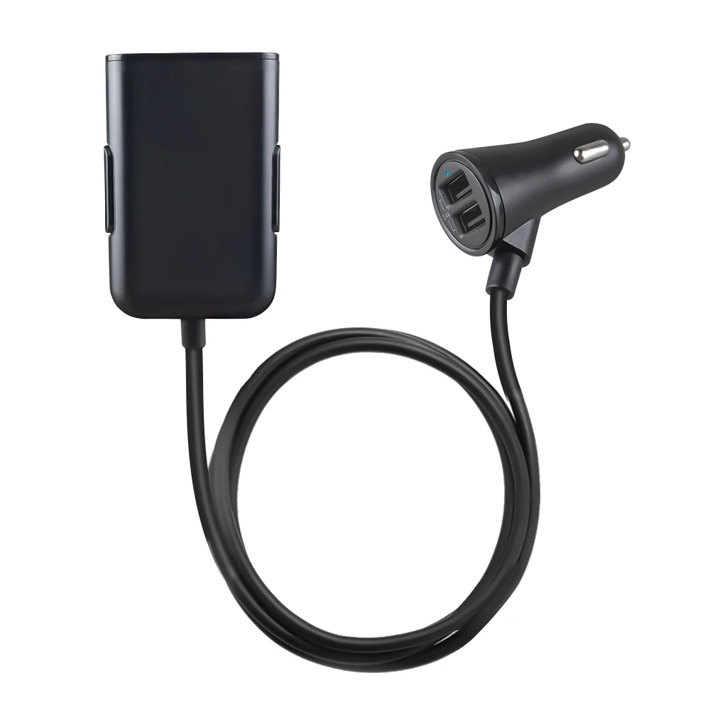 5V 4.8A 4 Port USB Car Charger with 6 Feet Extension Cable for Front Back Seat Mobile Phone Charger, Black
5V 4.8A 4 Port USB Car Charger with 6 Feet Extension Cable for Front Back Seat Mobile Phone Charger, Black