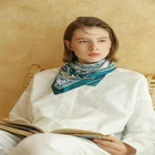 Blue Print Pure Silk Scarf Vintage Printing Silk Scarf for Women