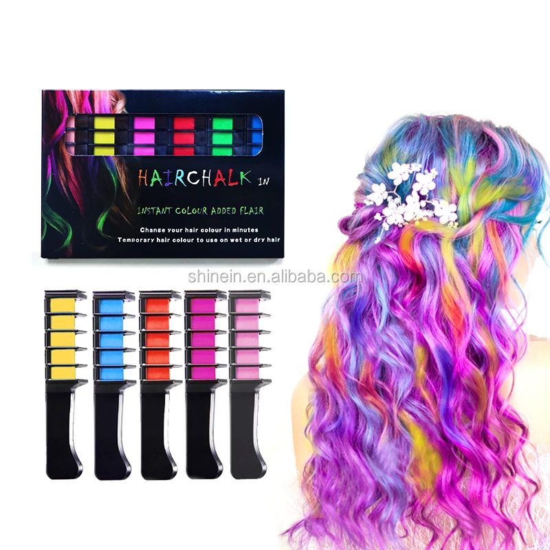 

Amazon Hot Sale 6 Colors Washable Bright Dye Hair Color Comb Chalks Non-Toxic Temporary Hair Chalk Comb for Girls Kids Gift, As per picture
