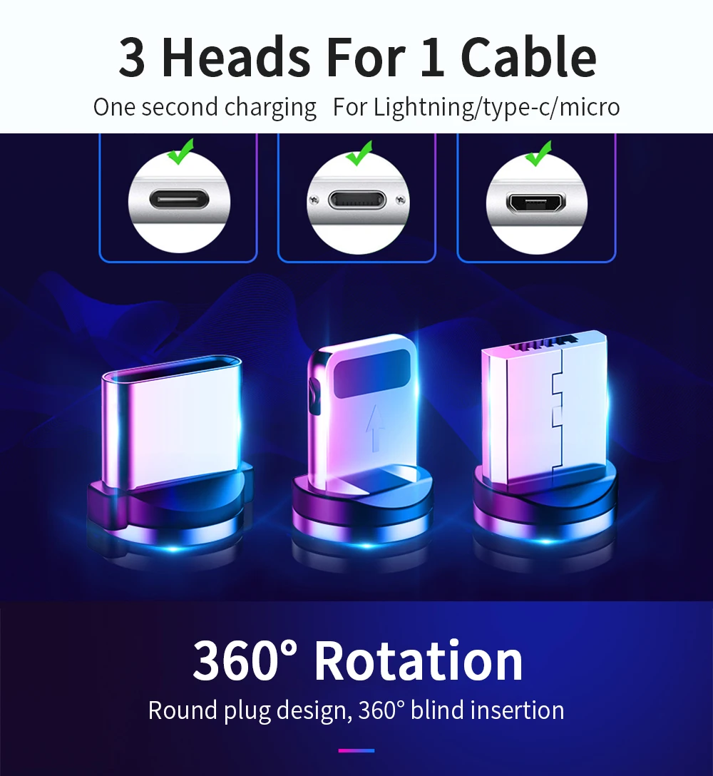 Custom Light Up Quick Charger Phone Usb 3 In 1 Magnetic Charging Cable For Iphone - ANKUX.COM