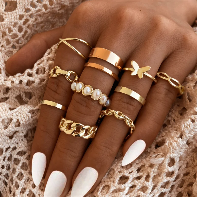 Vintage Gold Color Punk butterfly Heart pearl Ring Geometric Female Finger Rings Set Jewelry For Women
Vintage Gold Color Punk butterfly Heart pearl Ring Geometric Female Finger Rings Set Jewelry For Women