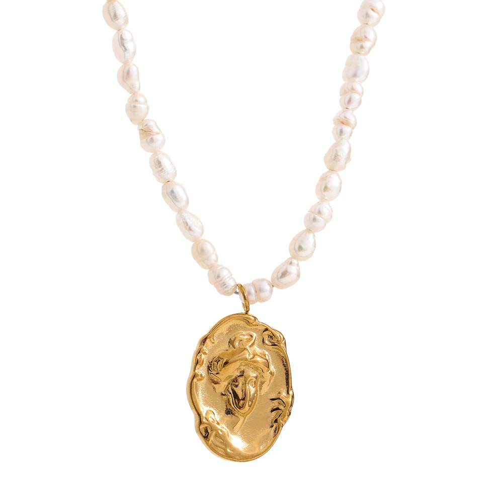 JINYOU 2078 Golden Portrait Pendant Collar Necklace Stainless Steel Jewelry Natural Pearl Chain Necklace
JINYOU 2078 Golden Portrait Pendant Collar Necklace Stainless Steel Jewelry Natural Pearl Chain Necklace