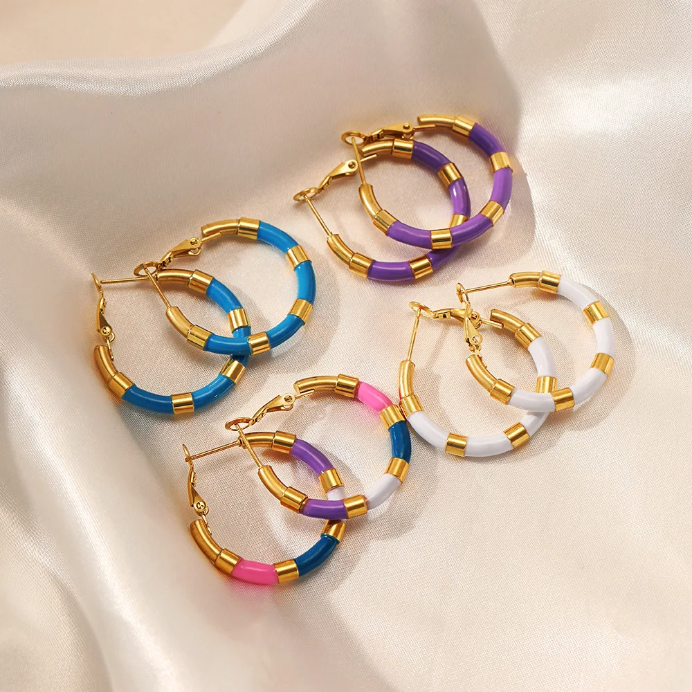 Europe Hip Hop Oil Drop Multi Color Hoop Earrings Fashion Geometric 18K Gold Plated Stainless Steel Earrings for Women
Europe Hip Hop Oil Drop Multi Color Hoop Earrings Fashion Geometric 18K Gold Plated Stainless Steel Earrings for Women