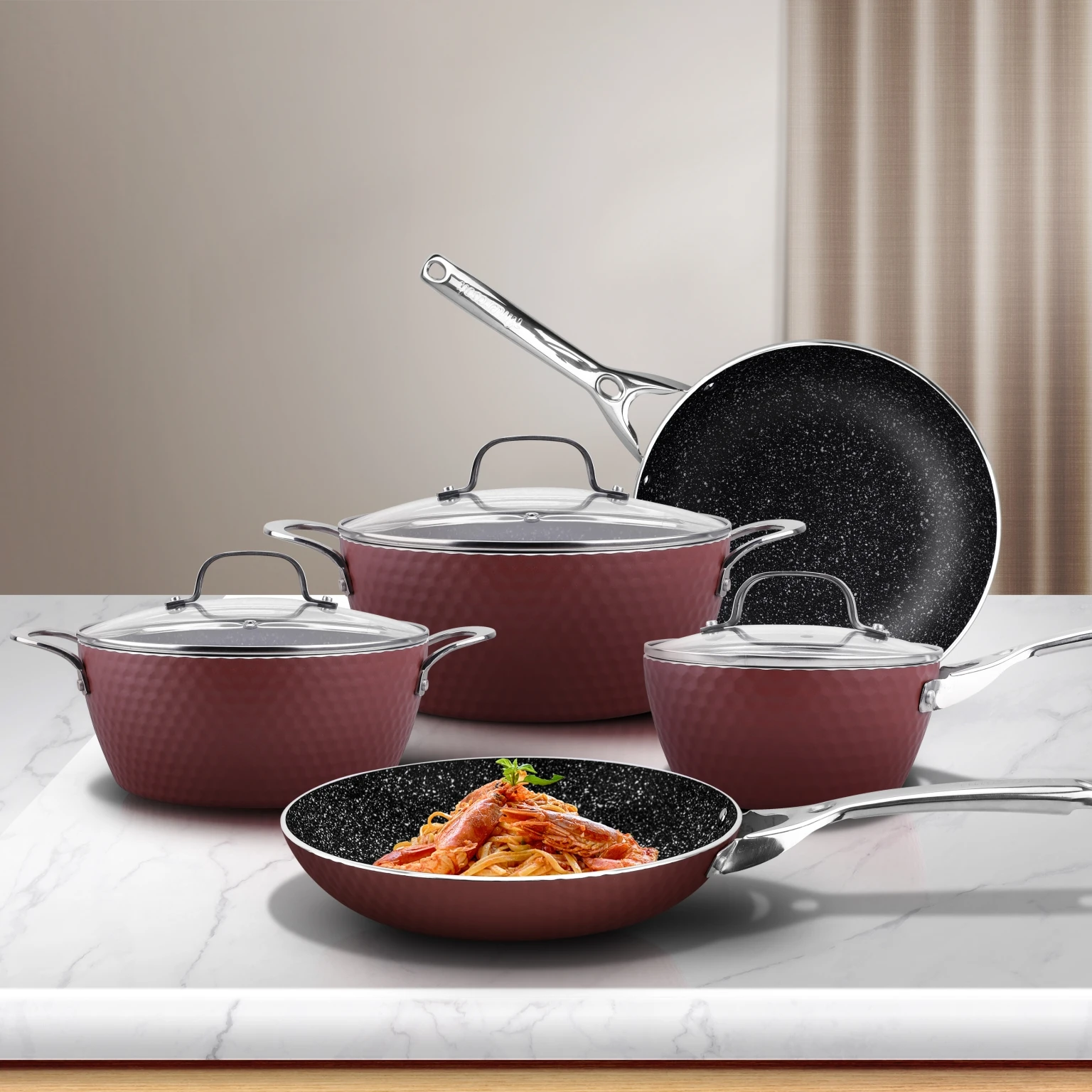 Amercook diamond stainless steel nonstick kitchen cooking ware utensils set cookware pot
Amercook diamond stainless steel nonstick kitchen cooking ware utensils set cookware pot