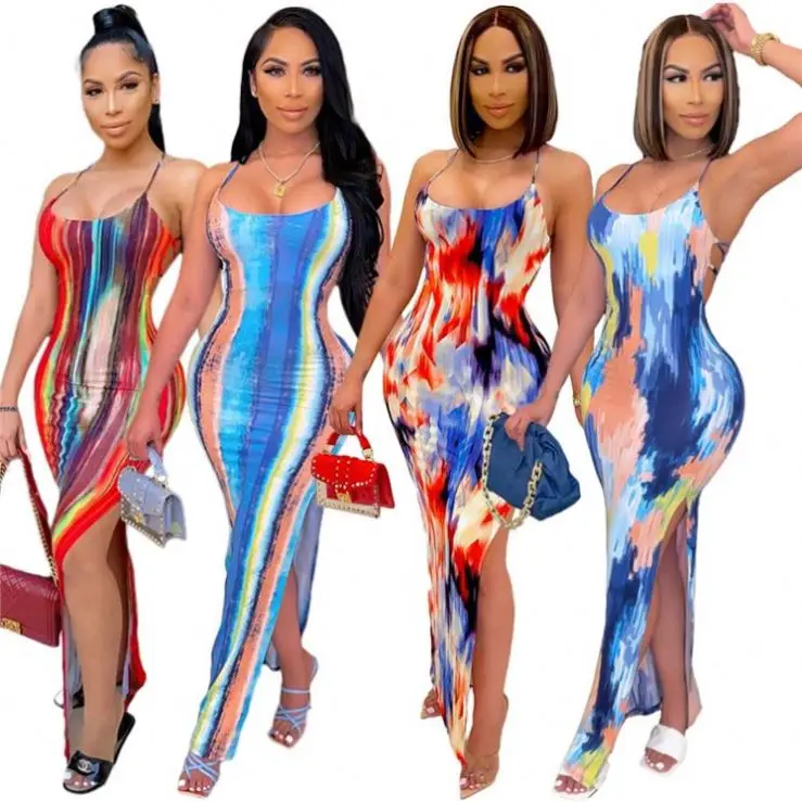 Fashionable Women Clothes Spaghetti Strap Print Slit Sexy Evening Dresses Women Lady Elegant Casual Dress
Fashionable Women Clothes Spaghetti Strap Print Slit Sexy Evening Dresses Women Lady Elegant Casual Dress