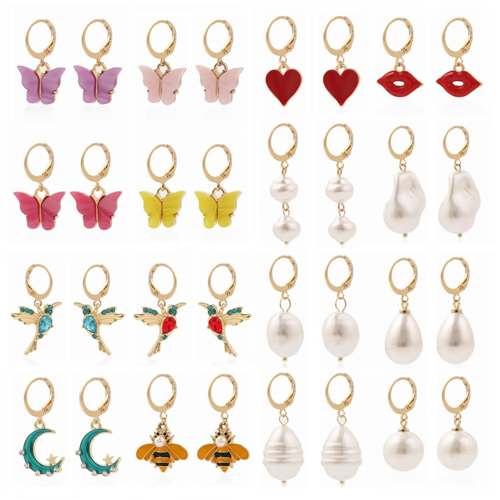 Amazon Hot Selling Jewelry Butterfly Earring Set Pearl Pendant Girl Earring Popular Love 6 Piece Set Earrings, 3 colors
Amazon Hot Selling Jewelry Butterfly Earring Set Pearl Pendant Girl Earring Popular Love 6 Piece Set Earrings, 3 colors