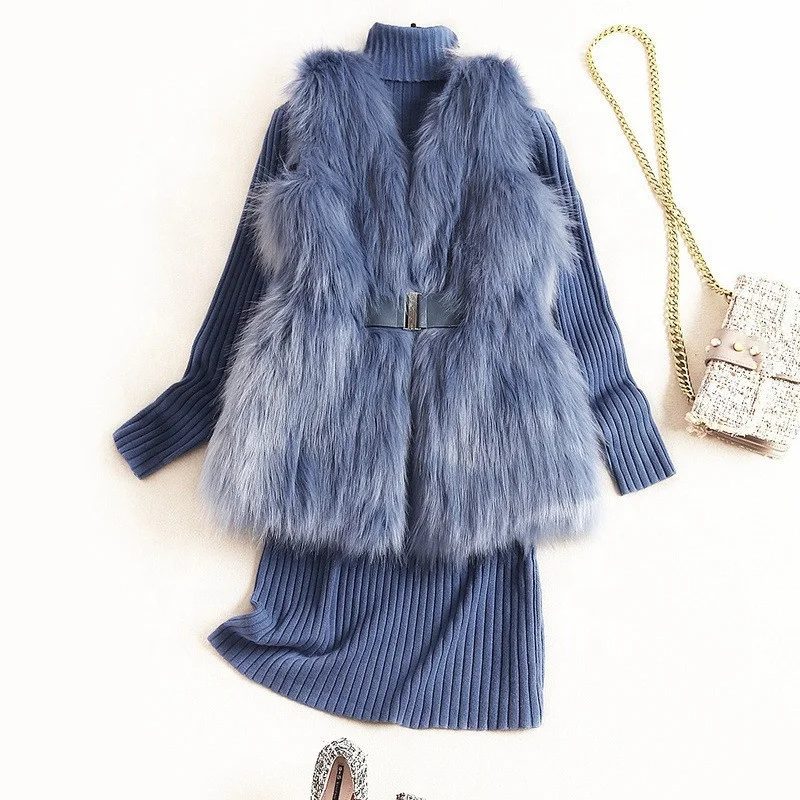 B23934A Fur suit dress women winter knitted dress imitation fox fur coat two pieces set
B23934A Fur suit dress women winter knitted dress imitation fox fur coat two pieces set