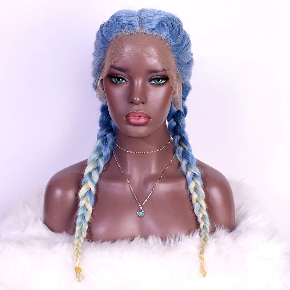 Light Blue Ombre Blonde Double Braided Wigs Middle Part Synthetic Lace Front Wig Heat Resistant Colored Hair Wig Amazon Hot Sale
Light Blue Ombre Blonde Double Braided Wigs Middle Part Synthetic Lace Front Wig Heat Resistant Colored Hair Wig Amazon Hot Sale