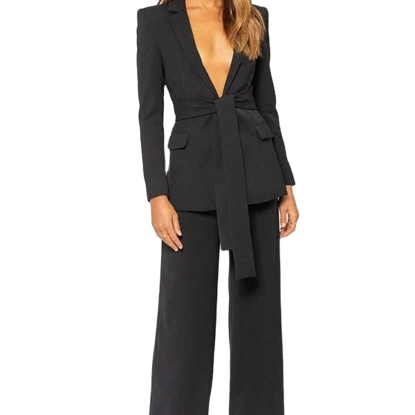 Fall 2021 new arrivals high quality deep V neck design women wide leg pants womens suits & tuxedo with belt
Fall 2021 new arrivals high quality deep V neck design women wide leg pants womens suits & tuxedo with belt