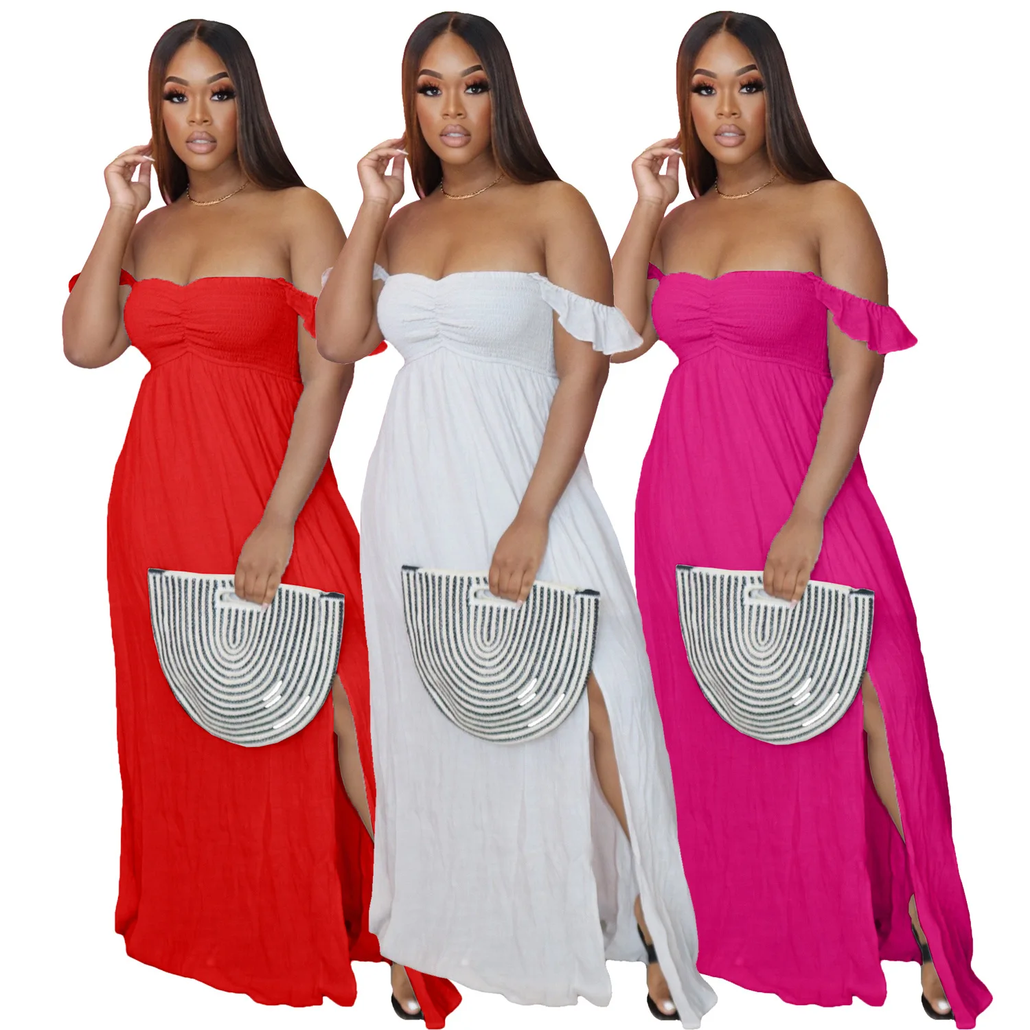 2021 Summer Plus Size Dress Solid Pleated Ruffles Bohemia Style Strapless Long Dress Women's Maxi Dress
2021 Summer Plus Size Dress Solid Pleated Ruffles Bohemia Style Strapless Long Dress Women's Maxi Dress