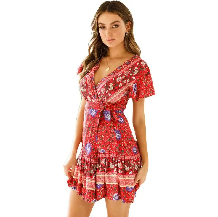 2020 V neck Boho Dress Women Floral Print Wrap Strap Beach Dress Casual Ladies Split Holiday Summer Short Dress, As pictures or customized colors
2020 V neck Boho Dress Women Floral Print Wrap Strap Beach Dress Casual Ladies Split Holiday Summer Short Dress, As pictures or customized colors