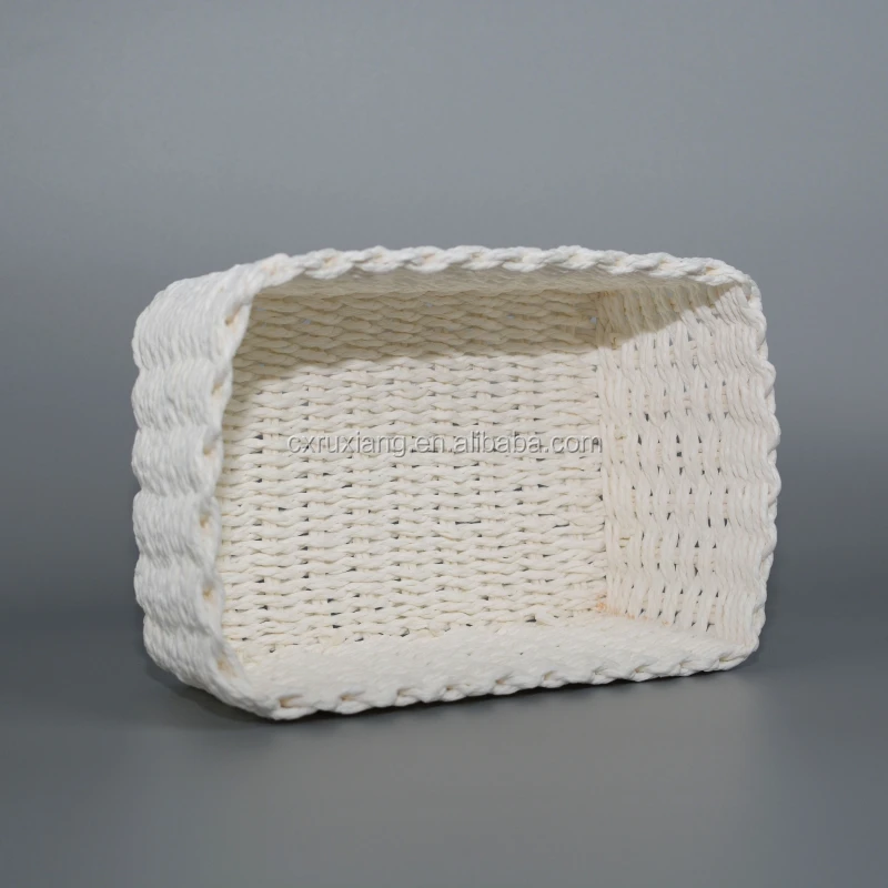 handmade small paper rope woven white storage basket
