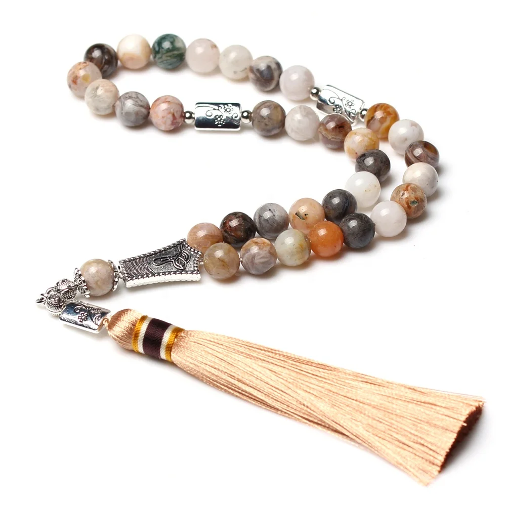 Bamboo Leaf Agate beads necklace thread tassel muslim tasbih prayer beads 
Bamboo Leaf Agate beads necklace thread tassel muslim tasbih prayer beads