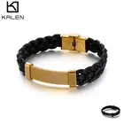 KALEN Black Braided Leather Stripe Charm Male Bracelet