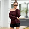 Pure Color Red Regular Length Full Sleeves Women Autumn Tops Blouse