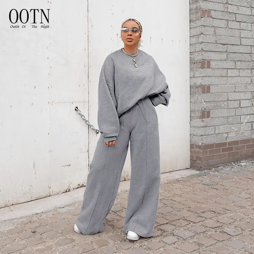 OOTN Women Wide Leg Pants Suit Loose Solid Gray Casual 2 Piece Set Tracksuit Autumn Winter Knitted Two Piece Sweatershirt Set
OOTN Women Wide Leg Pants Suit Loose Solid Gray Casual 2 Piece Set Tracksuit Autumn Winter Knitted Two Piece Sweatershirt Set