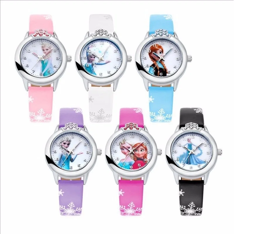 Disney dondurulmuş Elsa Anna çocuk karikatür sevimli saat erkek ve kız prenses deri kemer kuvars çocuklar saatler