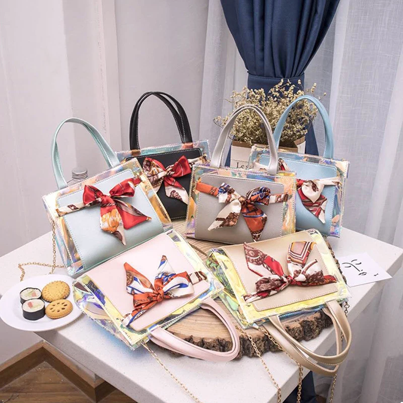 2021 fashion designer transparent clear PVC ladies mini shoulder hand bags silk scarf jelly handbags women, 6 colors
2021 fashion designer transparent clear PVC ladies mini shoulder hand bags silk scarf jelly handbags women, 6 colors
