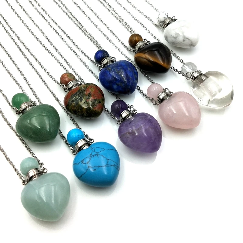 Heart shape Perfume Bottle Pendant Necklace Natural Gemstone Love Crystal Quartz Essential Oil Bottle for Women Jewelry, Multi
Heart shape Perfume Bottle Pendant Necklace Natural Gemstone Love Crystal Quartz Essential Oil Bottle for Women Jewelry, Multi