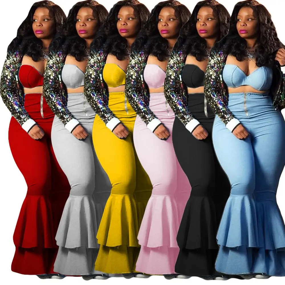 Plus Size Women Clothing Two Piece Sets Tube Top Bell Bottom Flare Wide Leg Pants Trousers 2 Piece Set Outfits
Plus Size Women Clothing Two Piece Sets Tube Top Bell Bottom Flare Wide Leg Pants Trousers 2 Piece Set Outfits
