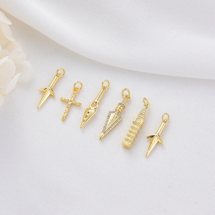 Factory Wholesale 14K Gold Plated Sword Cross Shape Charm Pendant for Jewelry Making
Factory Wholesale 14K Gold Plated Sword Cross Shape Charm Pendant for Jewelry Making