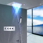 Luxury large SUS304 smart constant temperature music bathroom wall mounted brass waterfall rain led shower set