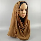 Wholesale muslim fashion plain fabric gold pearl chiffon foulard hijab scarf