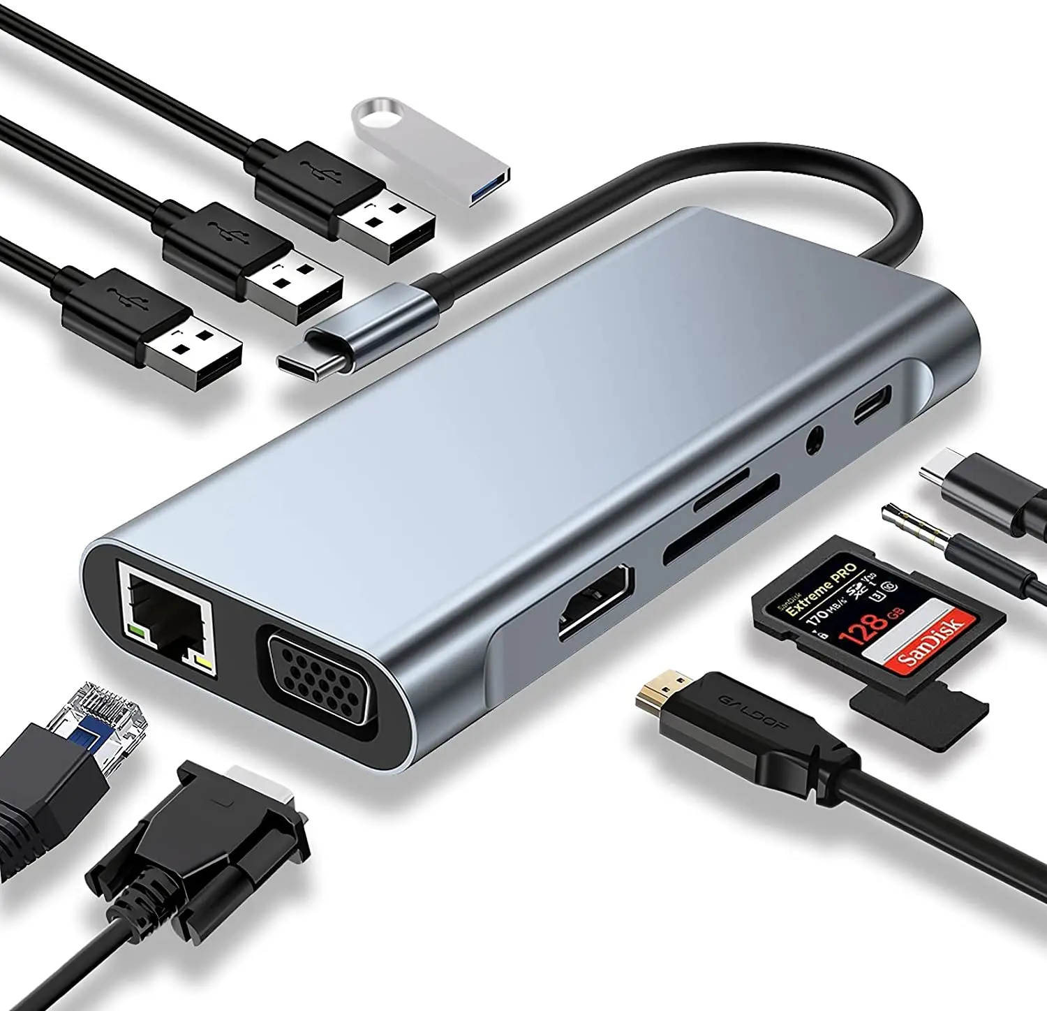 10 in 1 USB-C hub, Laptop Docking Station, 2 monitors display Type C Adapter for Macbook and Windows
10 in 1 USB-C hub, Laptop Docking Station, 2 monitors display Type C Adapter for Macbook and Windows