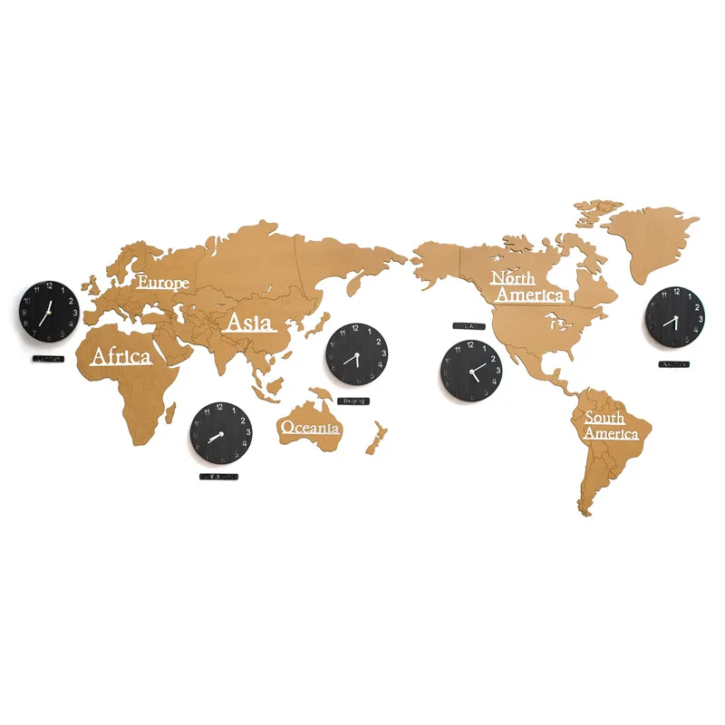 Creative world map clock DIY wall sticker decoration wooden wall clock, 4 colors for option
Creative world map clock DIY wall sticker decoration wooden wall clock, 4 colors for option