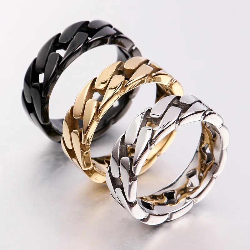 Hot Selling Hip Hop Simple Stainless Steel Jewelry Chain Shape Rings Cuban Link Chain Finger Rings for Men and women, Gold,silver
Hot Selling Hip Hop Simple Stainless Steel Jewelry Chain Shape Rings Cuban Link Chain Finger Rings for Men and women, Gold,silver