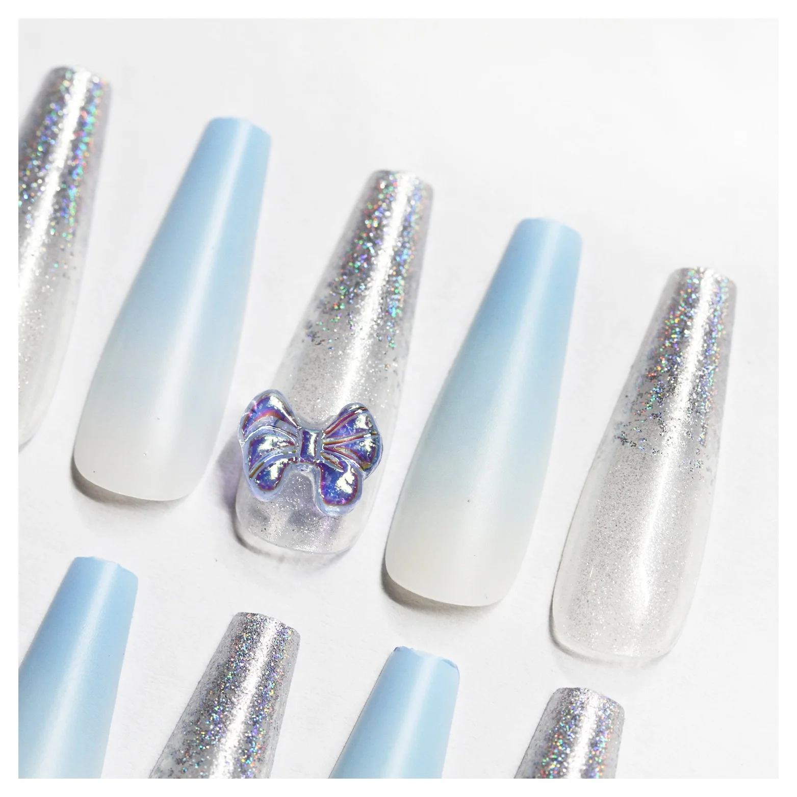 30Pcs Long Ballet Sky Blue Gradient Fake Nails Silver Powder Rhinestone Press On Nails Tips Detachable Nails Art
30Pcs Long Ballet Sky Blue Gradient Fake Nails Silver Powder Rhinestone Press On Nails Tips Detachable Nails Art