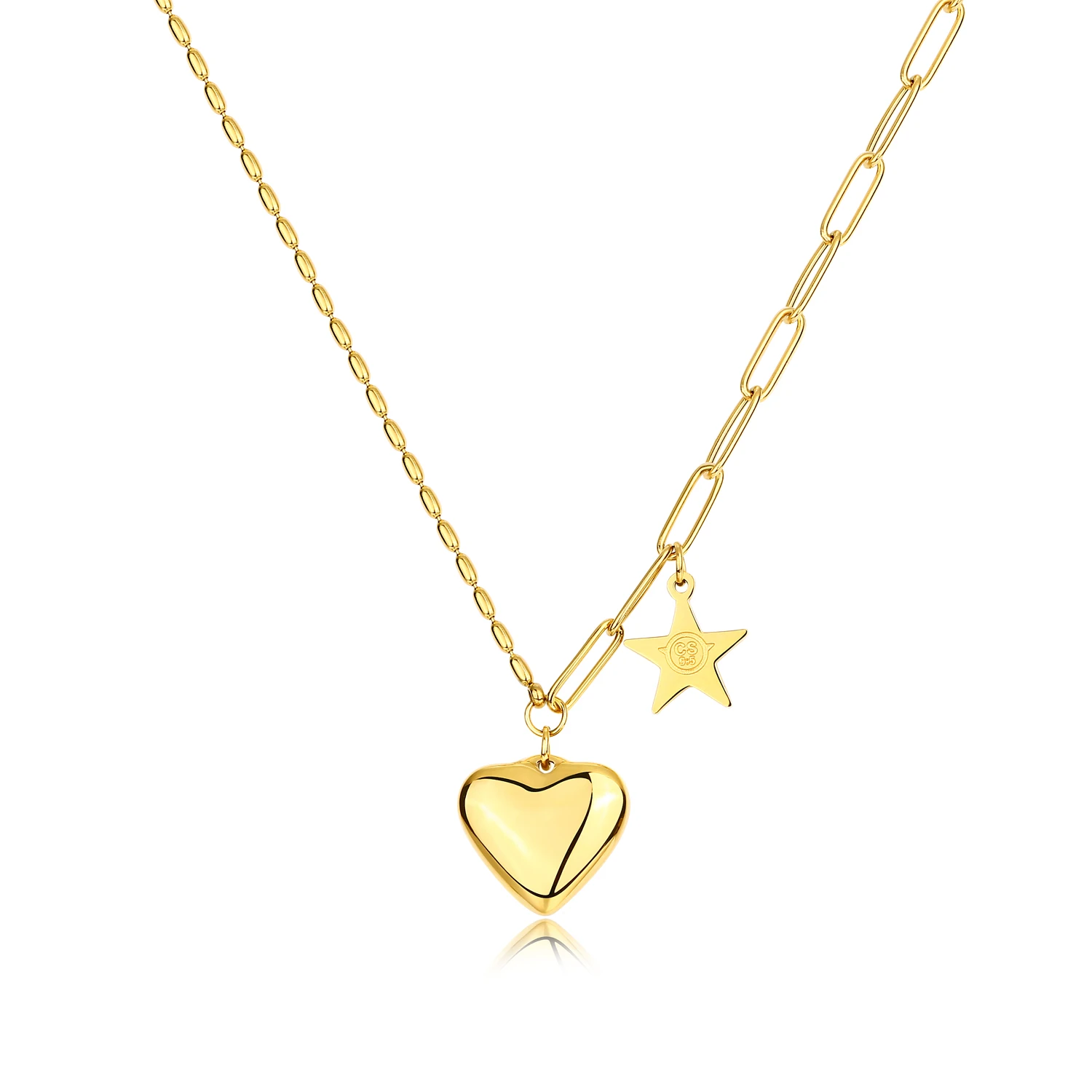 Solid Love Heart Shaped With Star Pendant Necklace 18K Gold Plated Stainless Steel Link Chain Necklaces
Solid Love Heart Shaped With Star Pendant Necklace 18K Gold Plated Stainless Steel Link Chain Necklaces